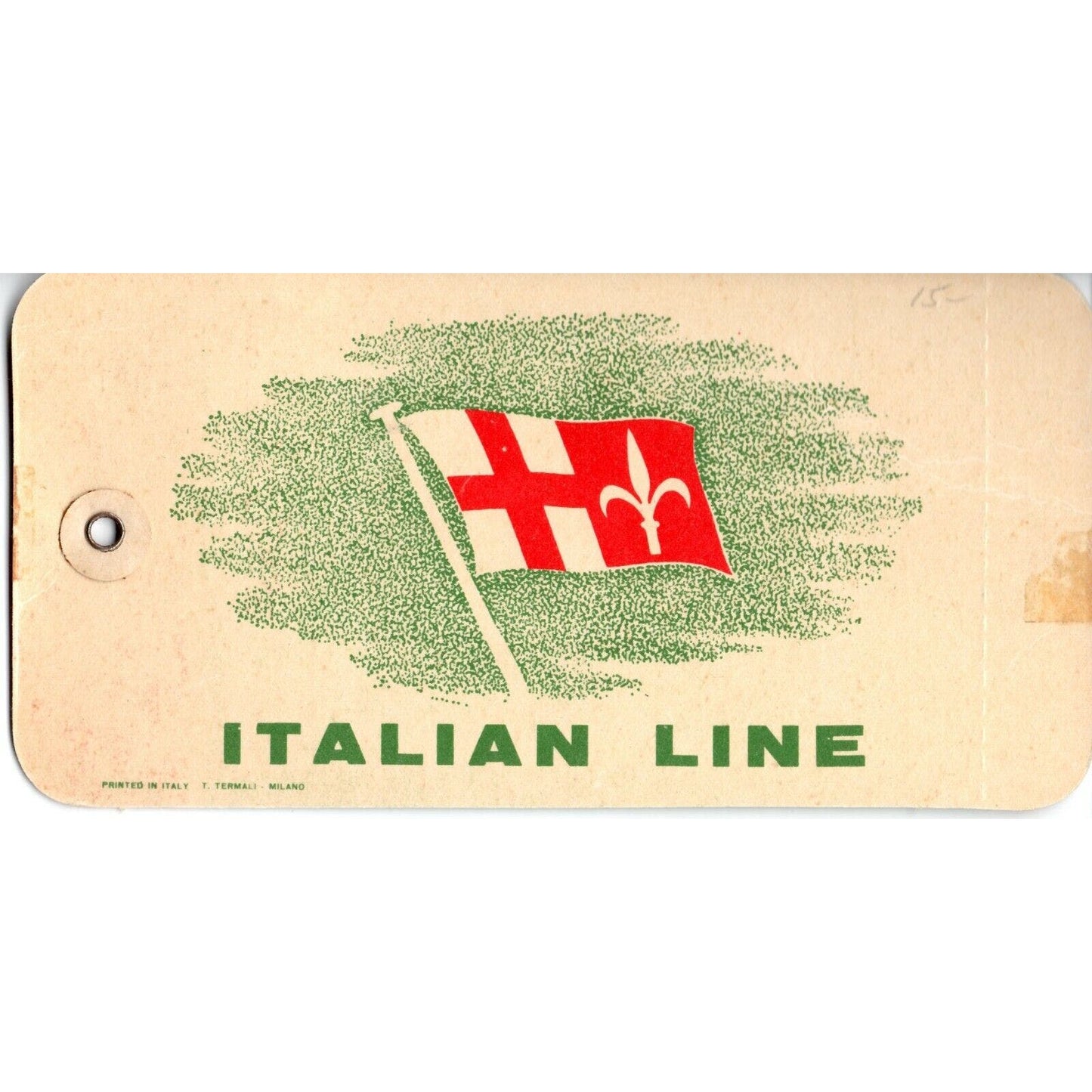 Vintage Tourist Class "Italian Line" Luggage Tag Hold Red Green - Unused