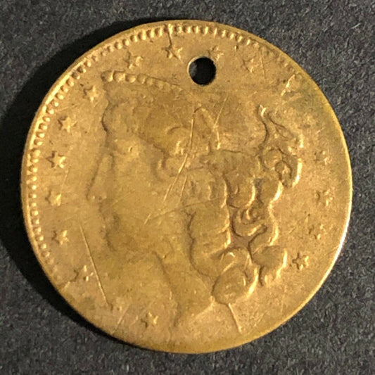 12.8mm Brass $1 Liberty Head Crested Wreath Star Counter Token - Fauver Coll.