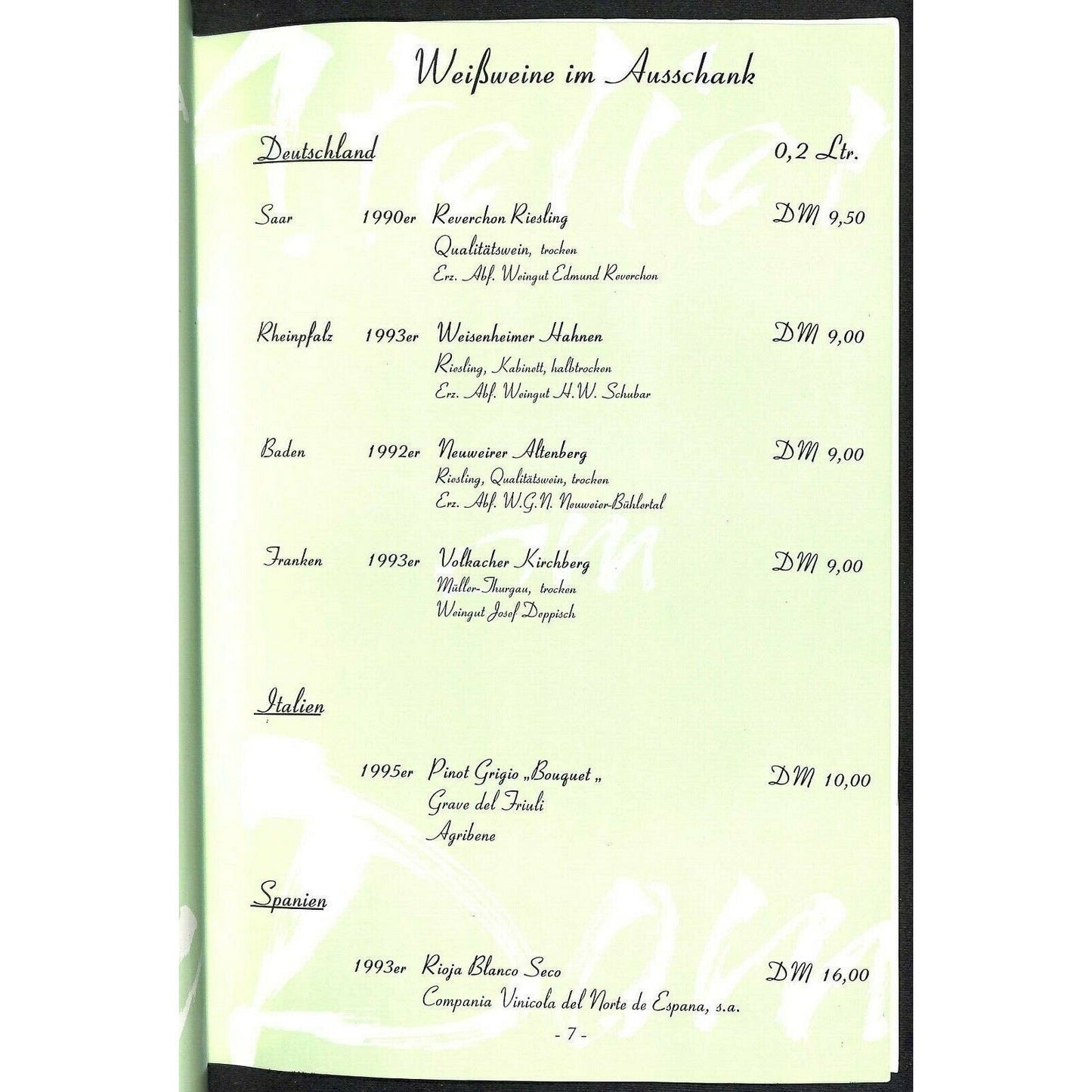 Dom-Hotel Koln-Cologne Restaurant Menu c1996 "Atelier on Dom"