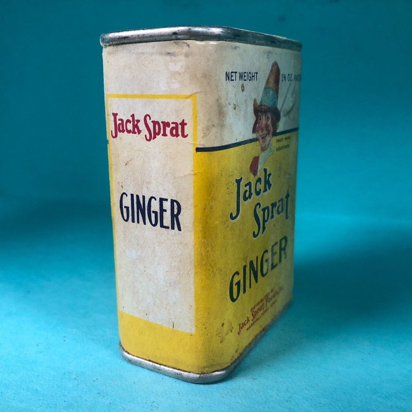Jack Sprat Ginger Spice Tin 3"h Fiber Body c1930's-40's Scarce