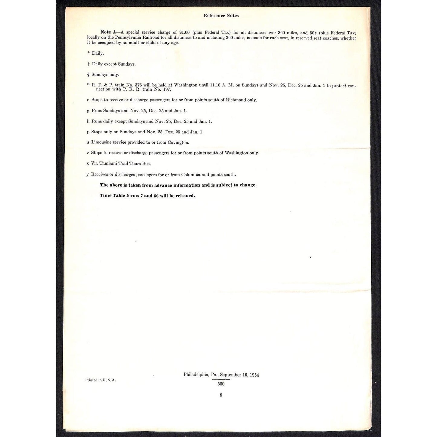 1954 Pennsylvania Railroad Passenger Traffic Department System Notice 8pp Scarce