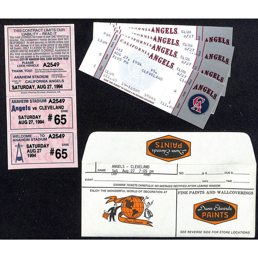 California Angels Tickets - 4 Unused 8/27/94 Strike - Game Not Played