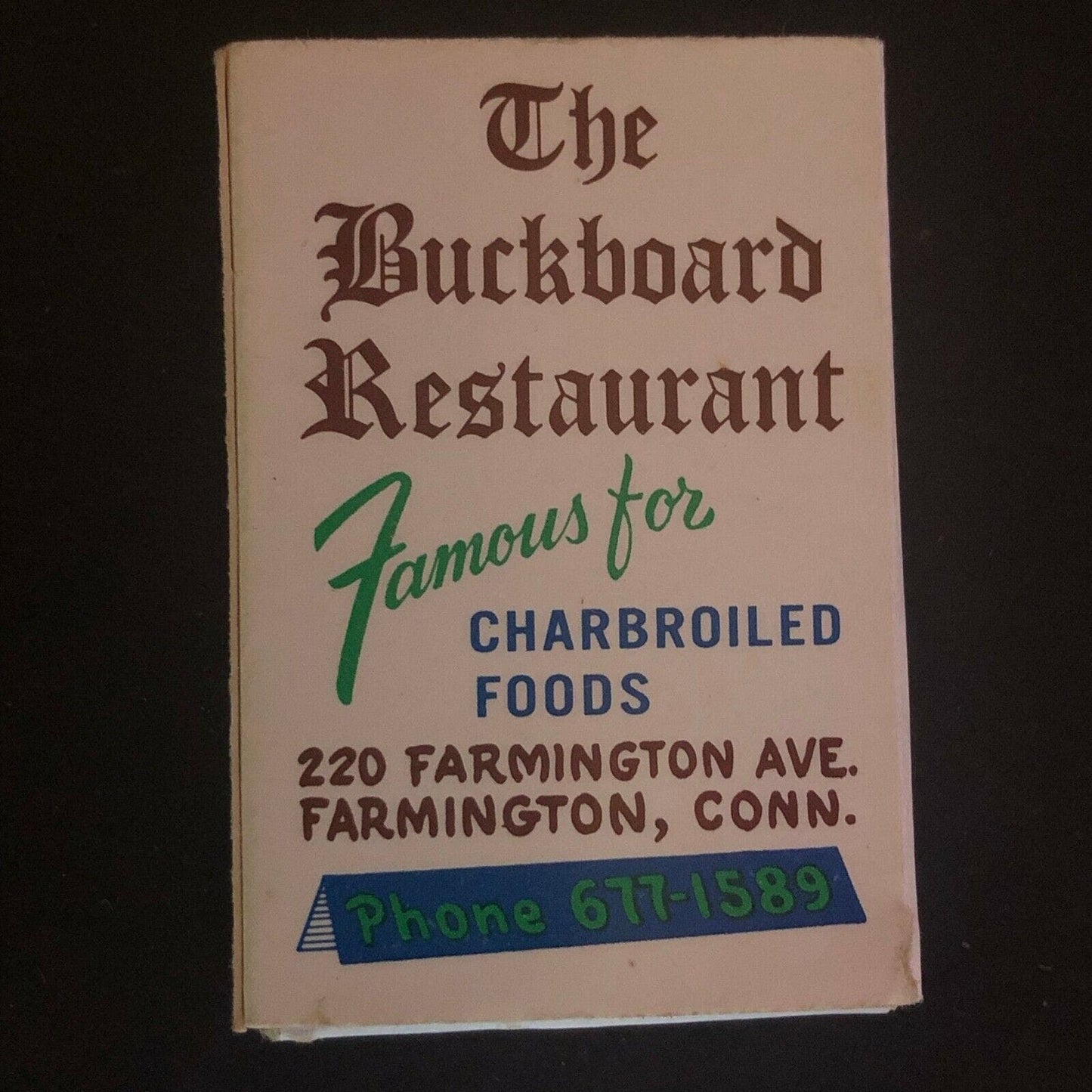 c1970's-80's Wooden Matchbox Matchbook "The Buckboard Restaurant" Farmington, CT