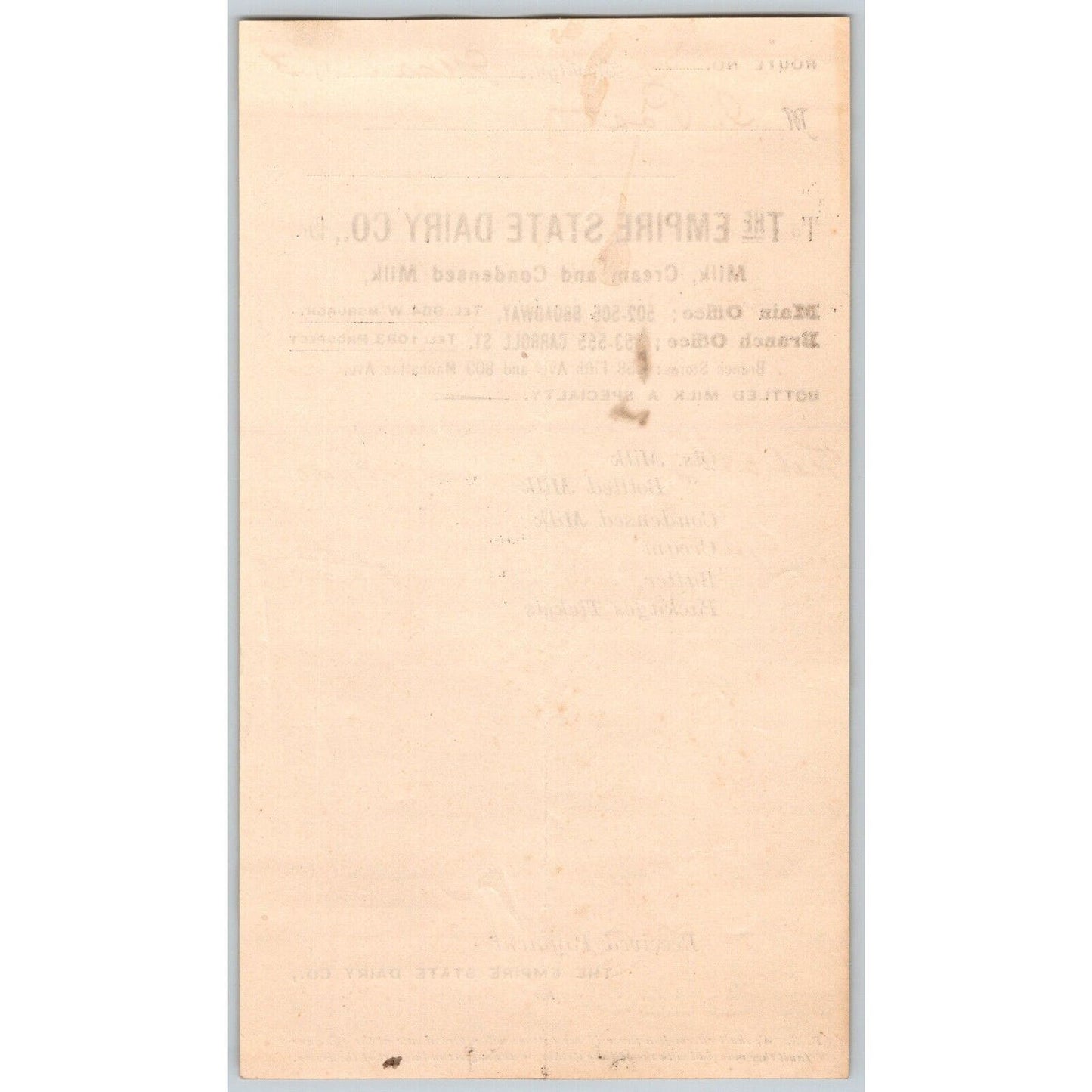 Empire State Dairy Brooklyn, NY March 1 1903 Billhead to: Isaac Post VGC
