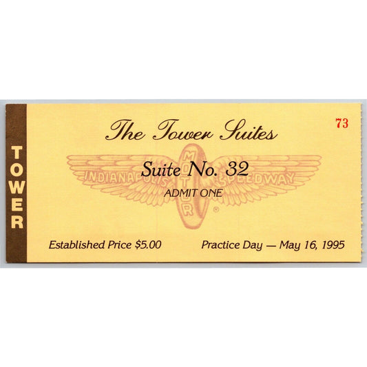 1995 Indy 500 Practice Day Tower Suites Ticket Stub IMS Indianapolis #73