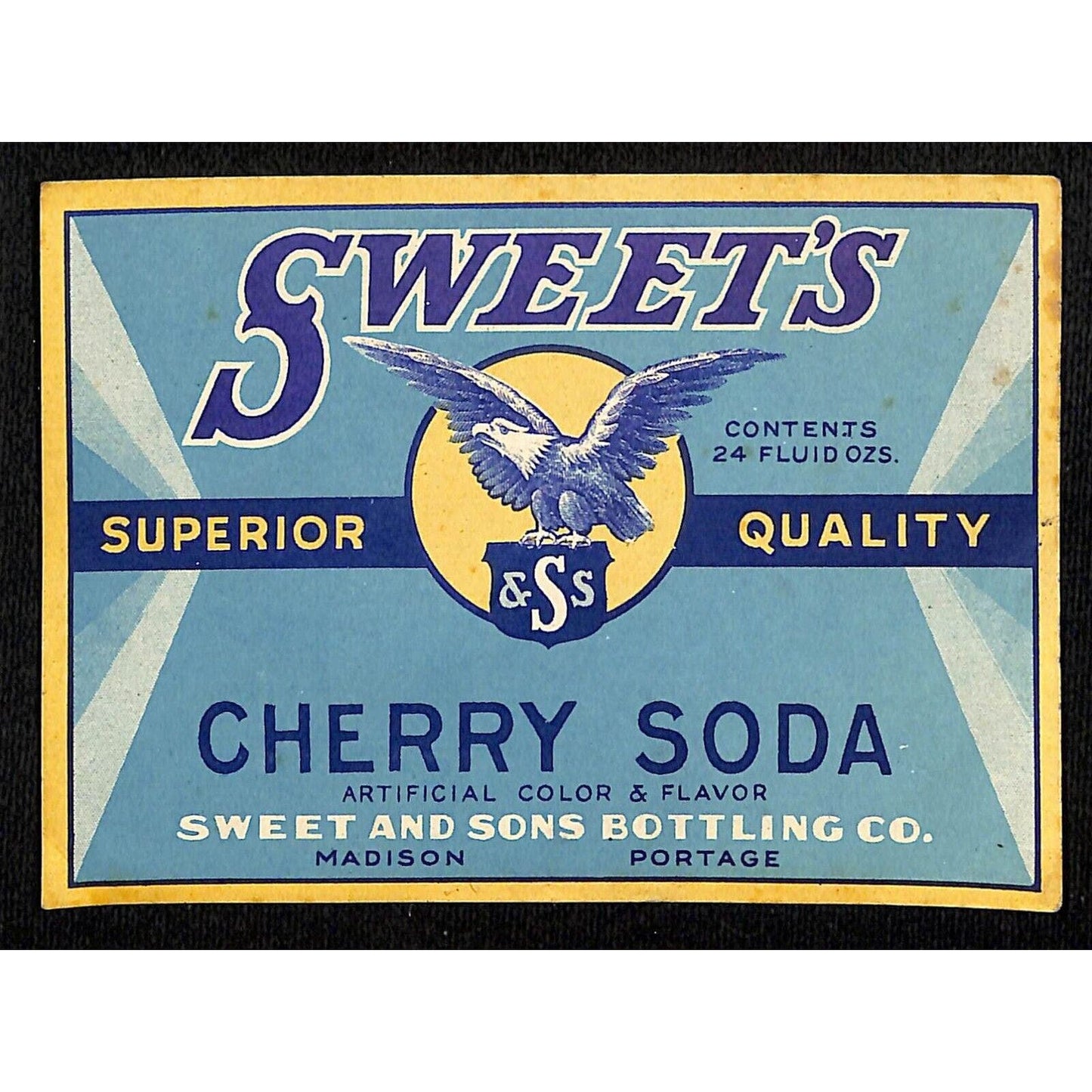 Sweet's Cherry Soda Paper Label Sweet and Sons Madison c1930's-40's