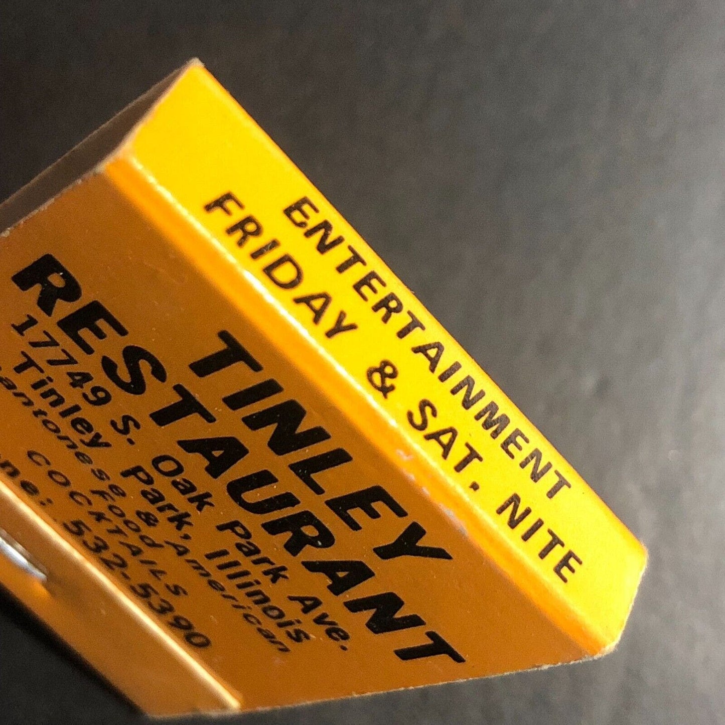 Tinley Restaurant Tinley Park, IL "Chinese Dishes" Matchbook c1974-84