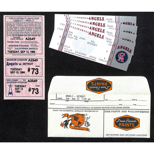 California Angels Tickets 4 Unused 9/13/94 Strike - Game Not Played