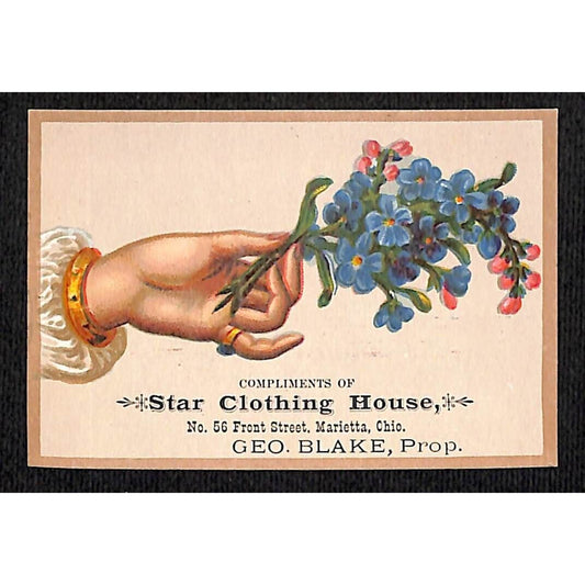 Geo. Blake Star Clothing House Marietta, OH Victorian Trade Card