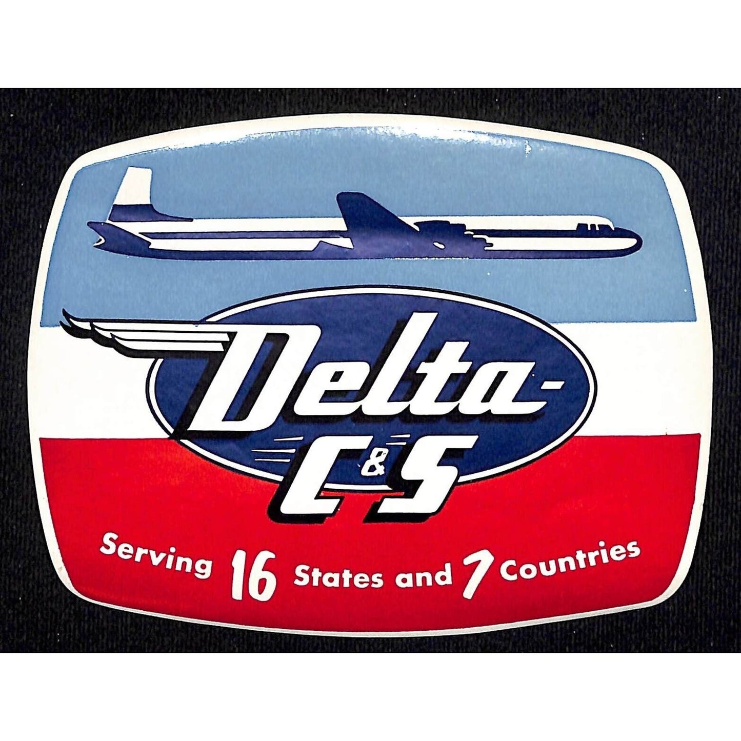 Delta Air C&S Airlines Luggage Label - 16 States 7 Countries 3 1/2" x 4 3/4"