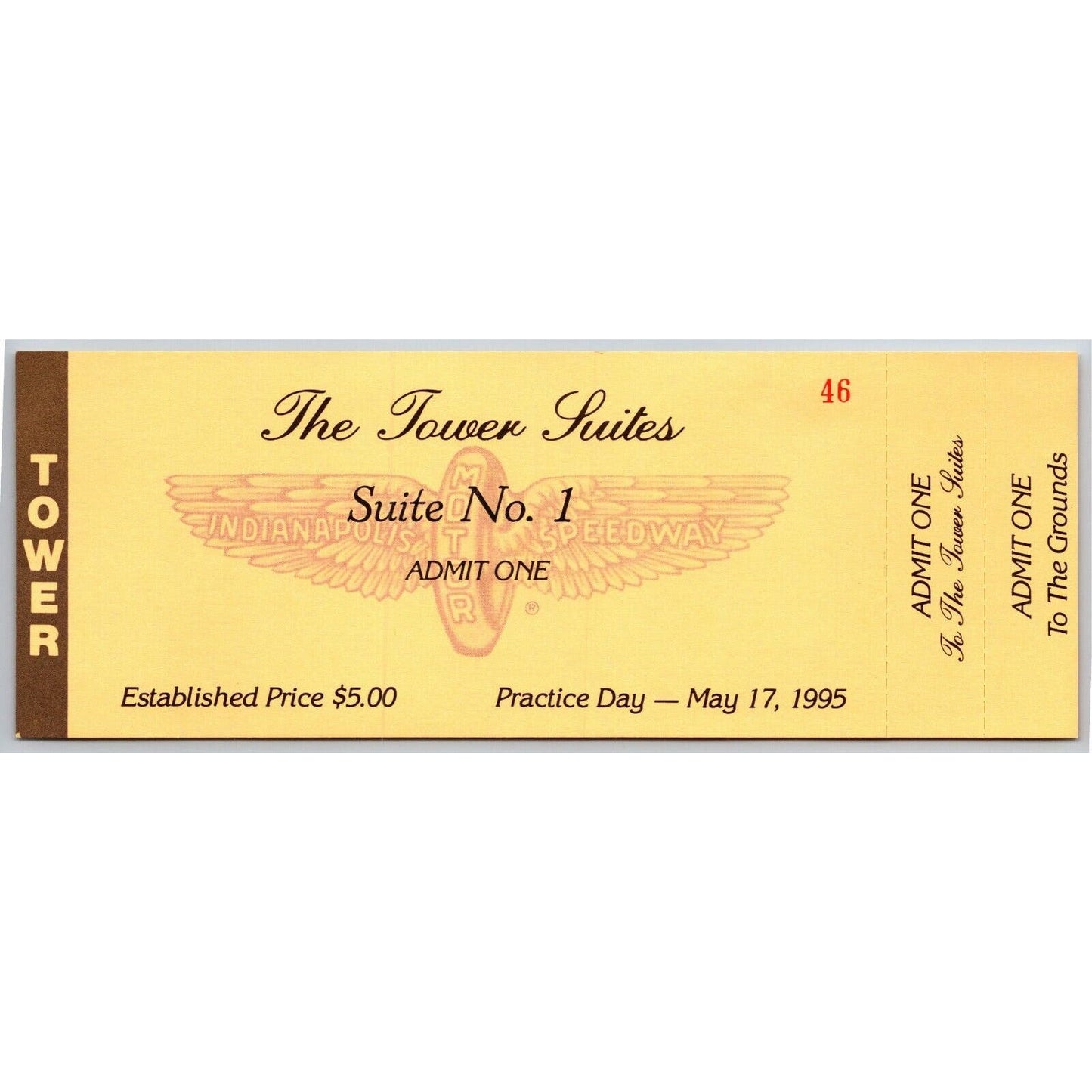 1995 Indy 500 Practice Day Tower Suites Unused Ticket IMS Indianapolis #46