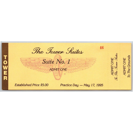 1995 Indy 500 Practice Day Tower Suites Unused Ticket IMS Indianapolis #46