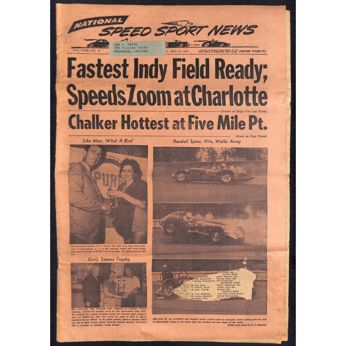 National Speed Sport News 5/24 1961 "Fastest Indy Field Ready" Racing 15pp VGC