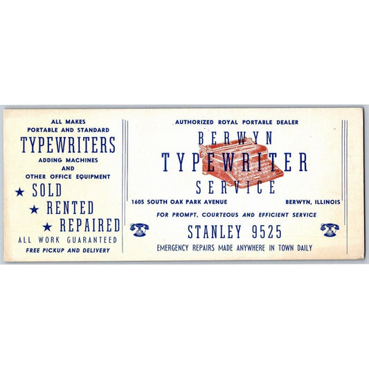 Berwyn, IL Ink Blotter Typewriter Service Repairs Sales Rentals - c1947