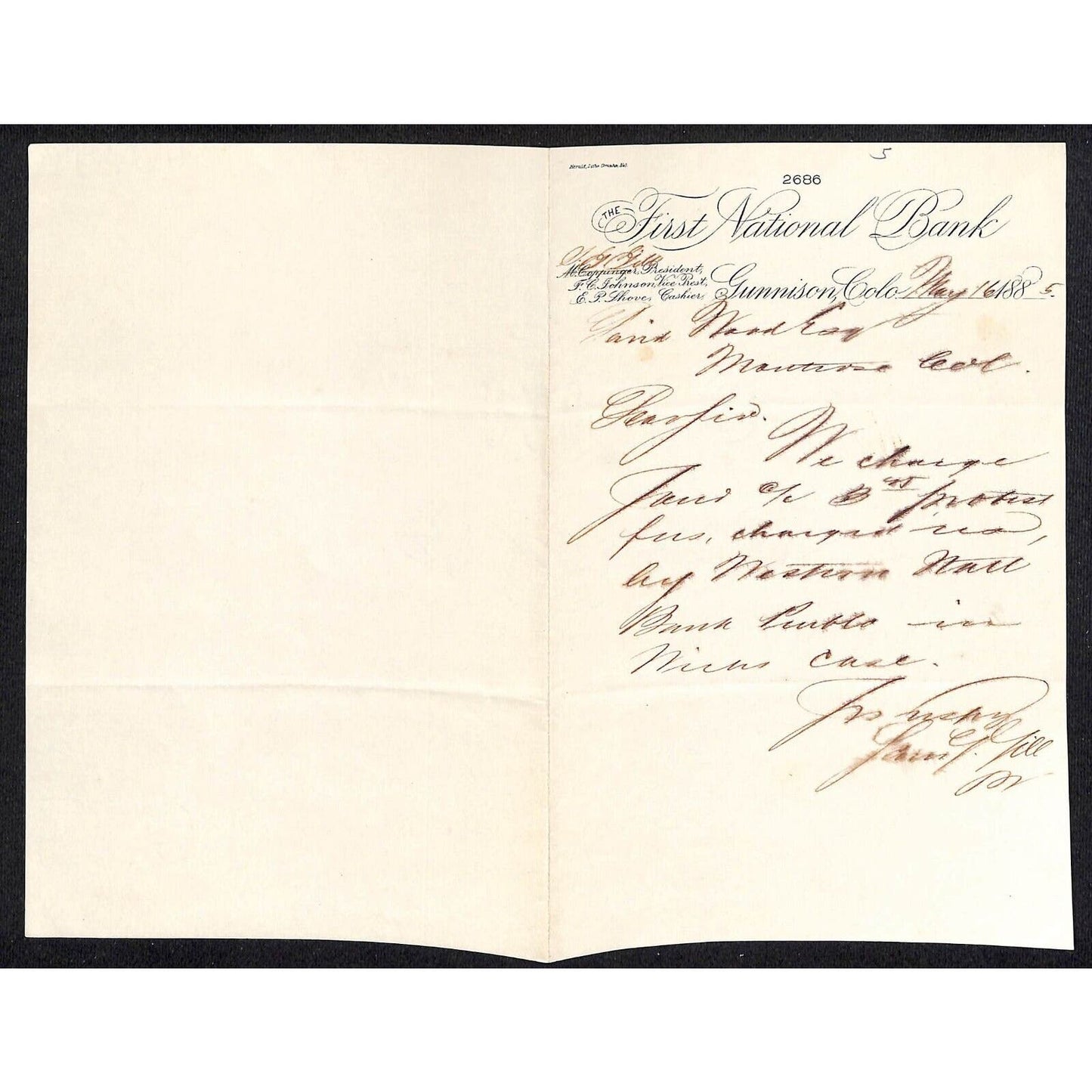 1885 First National Bank Gunnison, CO David Wood Montrose, CO Letterhead