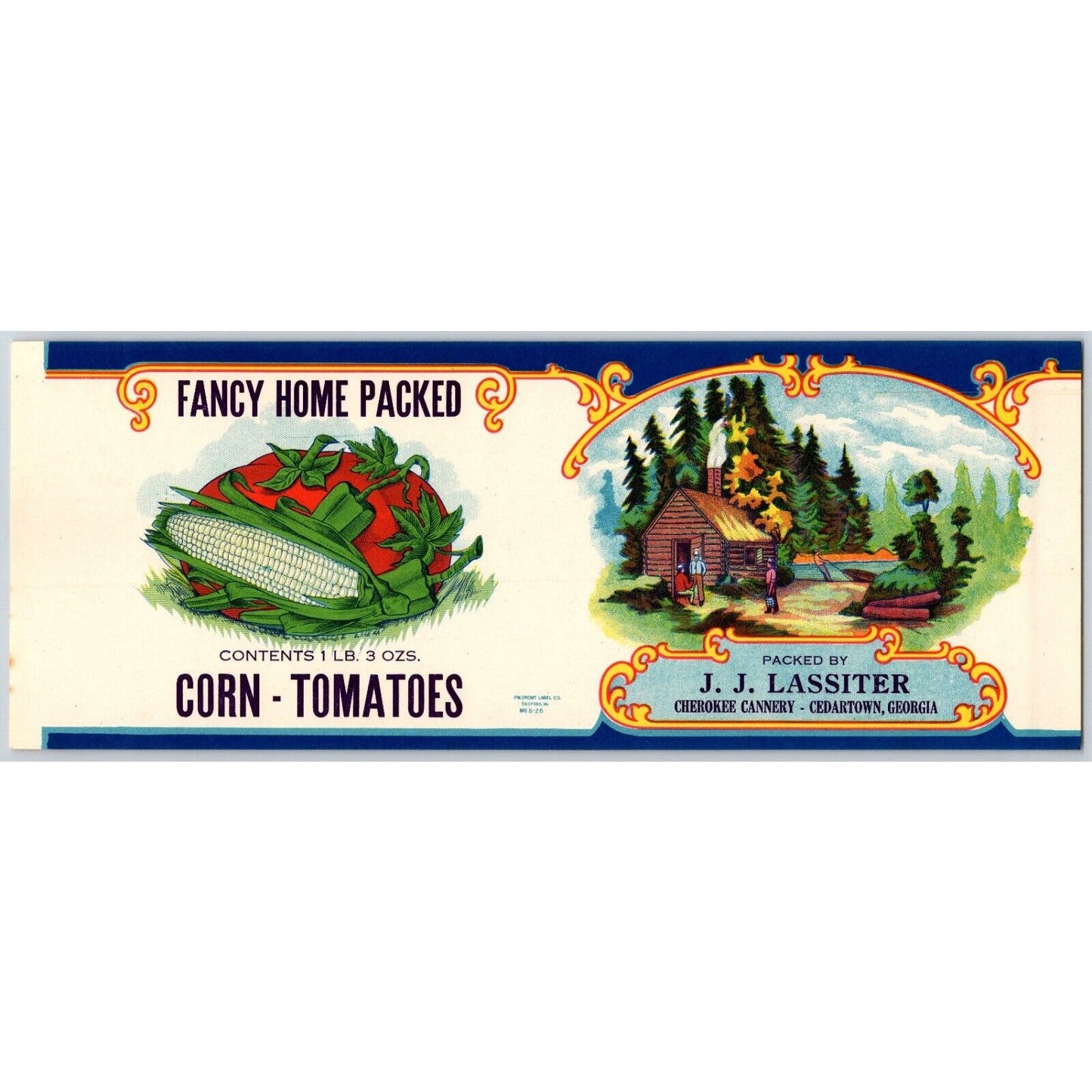 J.J. Lassiter Corn Tomatoes Paper Can Label Cherokee Cedartown, GA c1926 Scarce