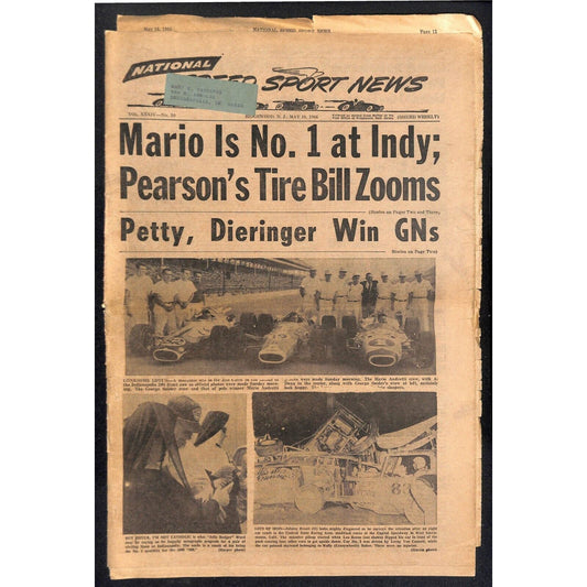 National Speed Sport News 5/18 1966 "Mario Is No. 1 at Indy" Racing 27pp VGC