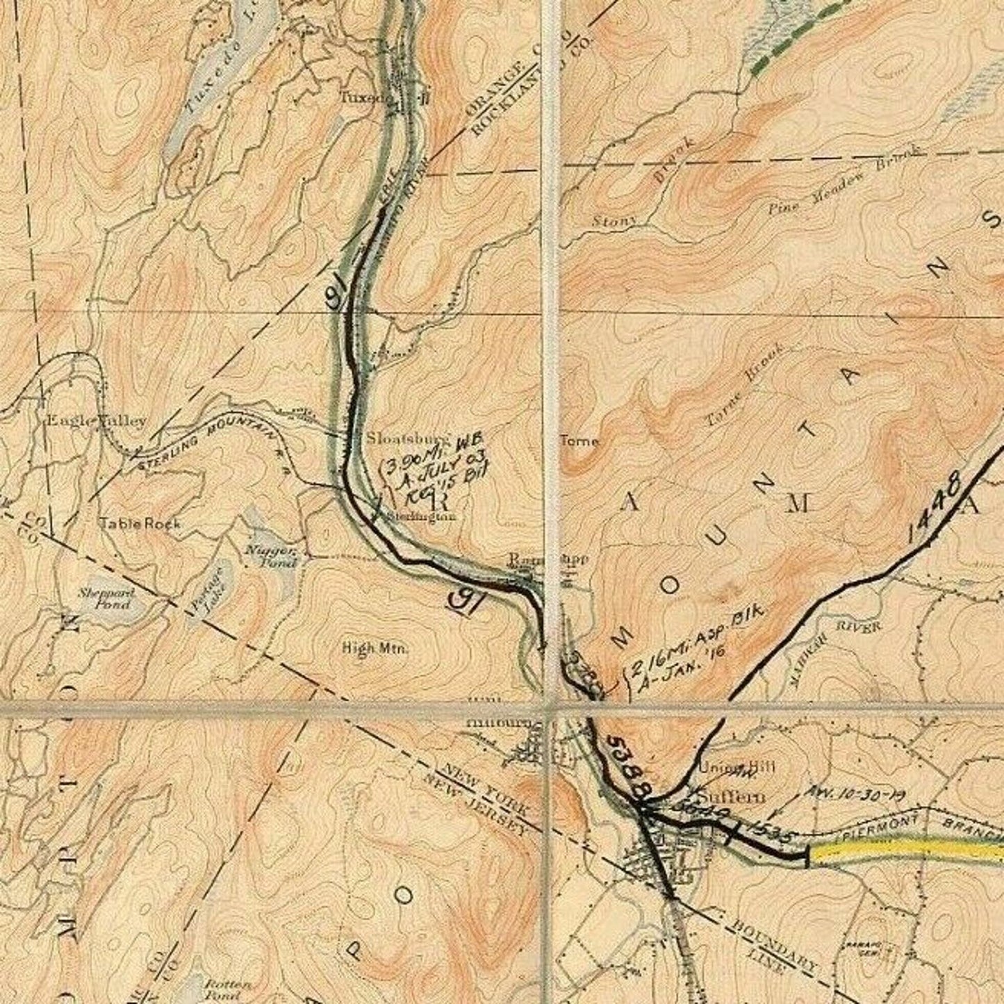 Vintage Official NY State Topographic Map Suffern Spring Valley Nanuet Chestnut