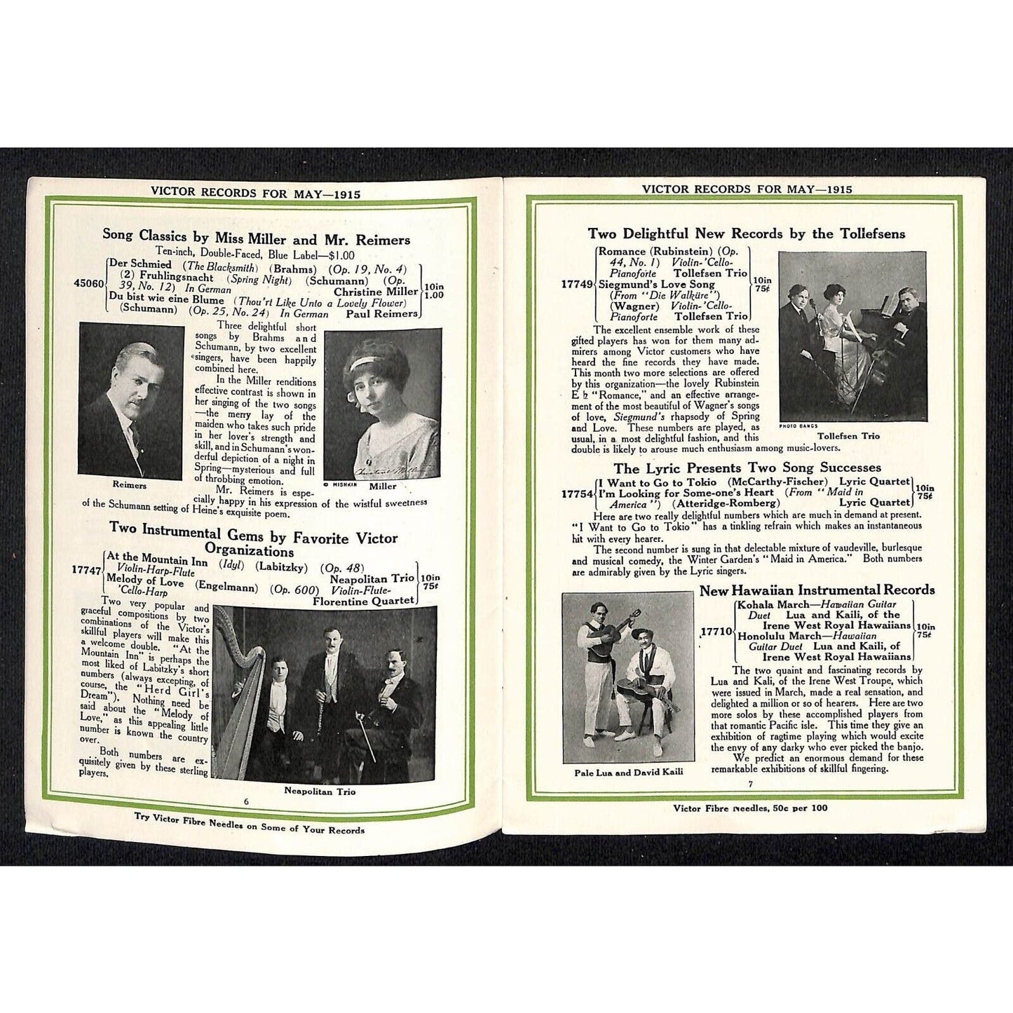 New Victor Records Catalog Supplement May 1915 Lyon & Healy Chicago 23pp. Scarce