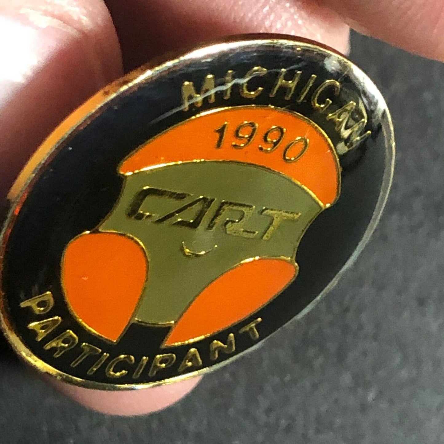 1990 CART Michigan Participant Steering Wheel Enameled Lapel Hat Pin NOS Scarce