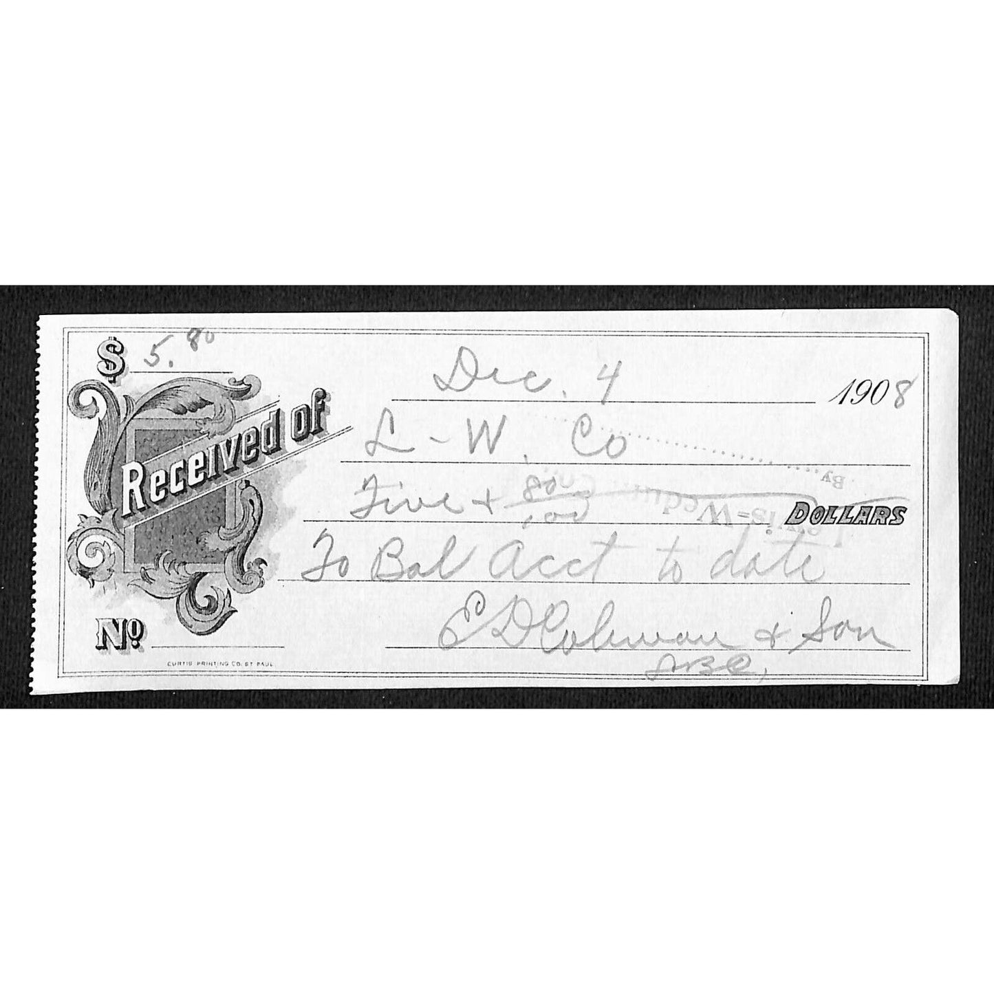 1908 Payment Receipt - Likely Virginia City / Butte Montana Area