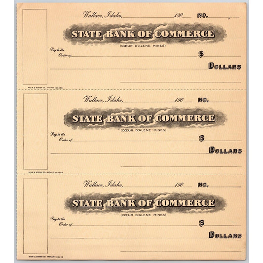 Wallace Idaho Coeur D'Alene Mines State Bank of Commerce Check Sheet c1928-30's