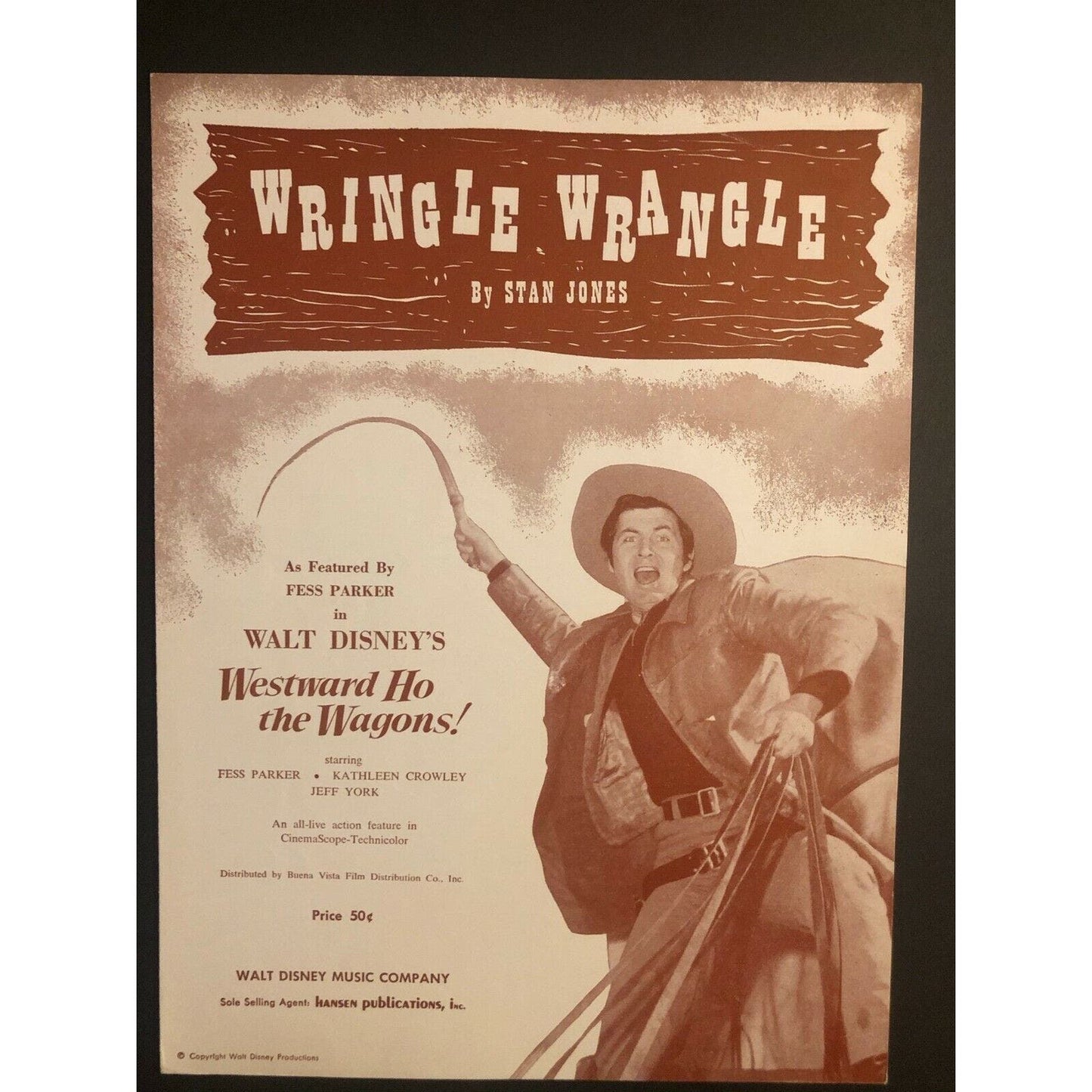 1956 Vintage Sheet Music "Wringle Wrangle" from "Westward Ho the Wagons" Disney