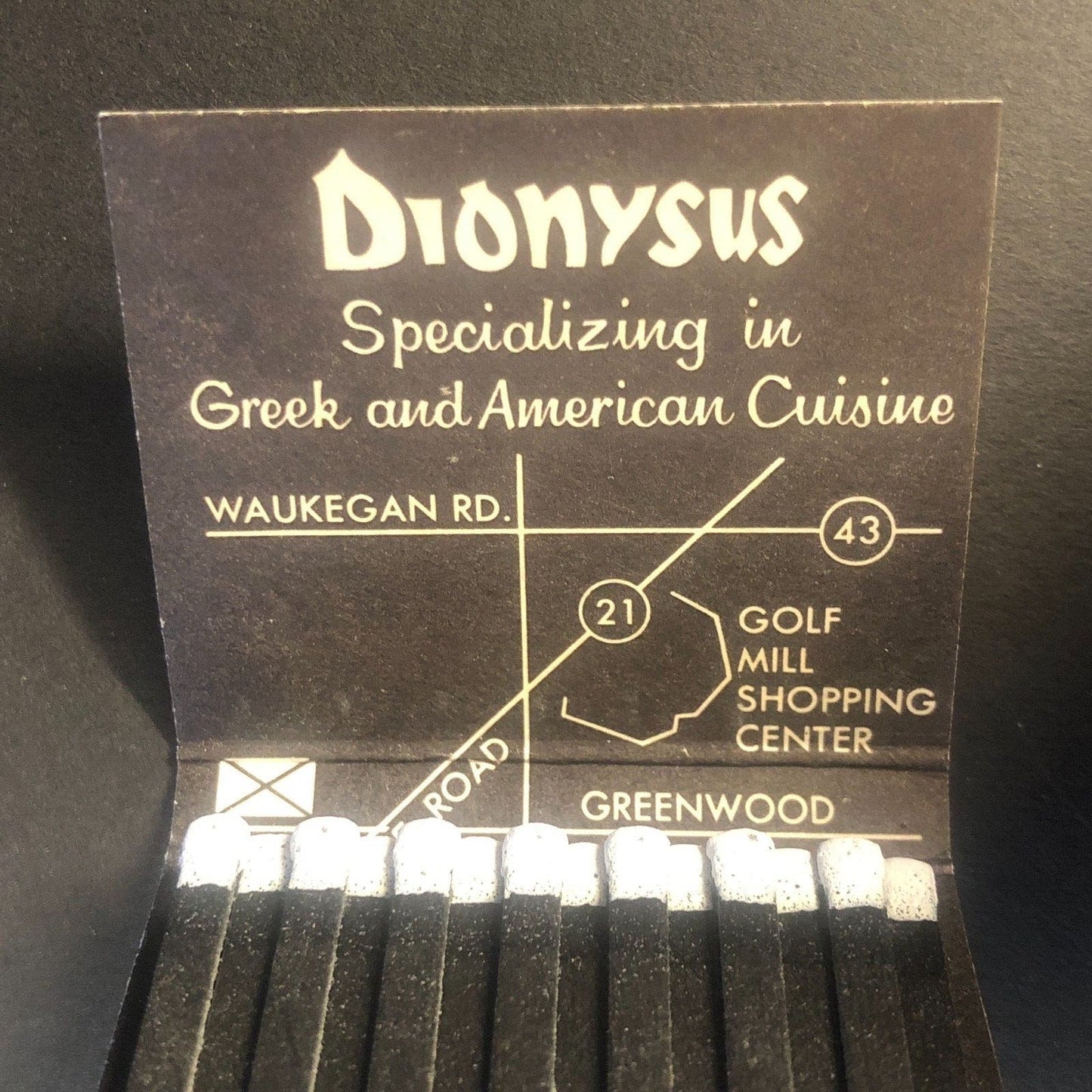 Dionysus Greek Restaurant Glenview, IL Full Vintage Matchbook c1967-73 VGC