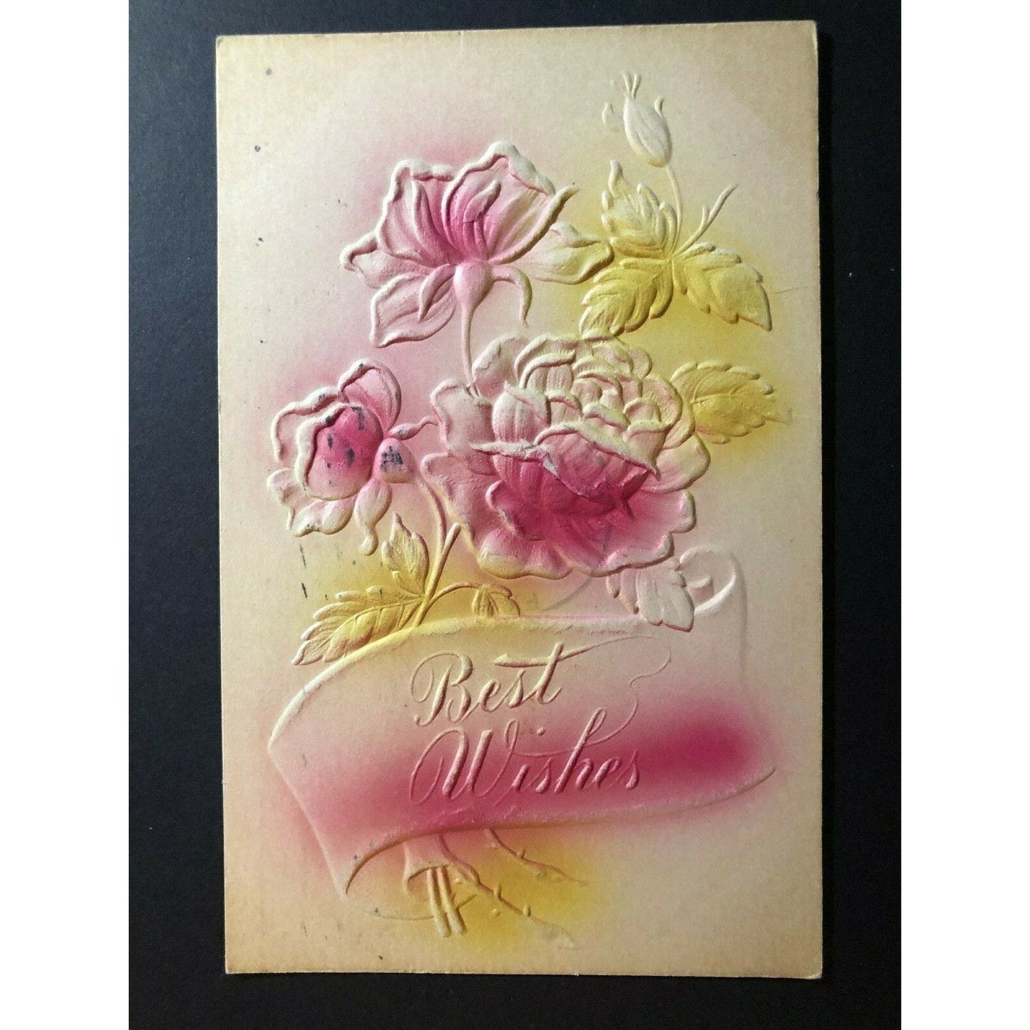 Vintage Postcard - Floral "Best Wishes" w/ Strong Reverse Embossing