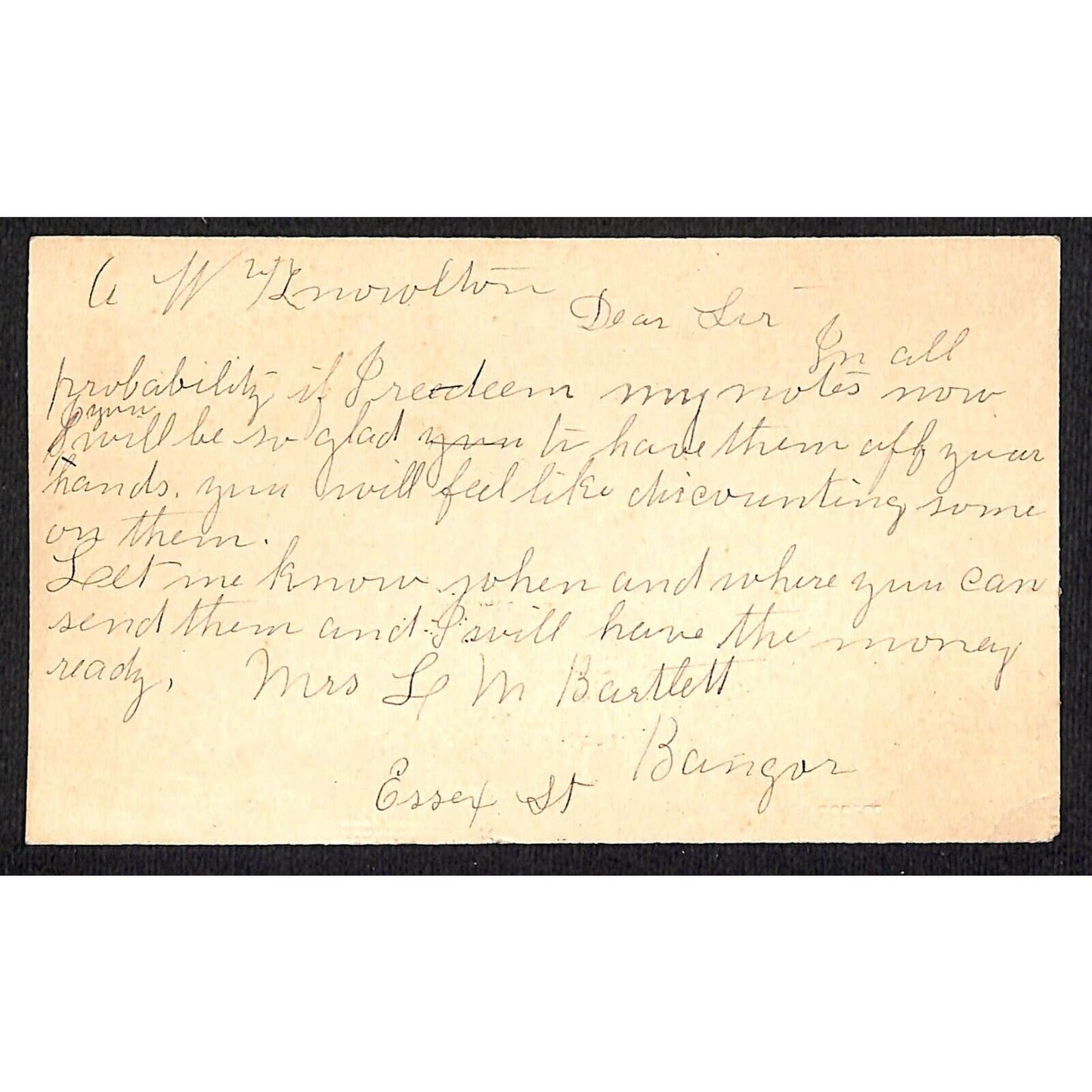 c1900 Newburgh / Bangor, ME Postal Card