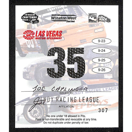 c1996 Las Vegas Motor Speedway Indy Racing League Pass / Credential - VGC