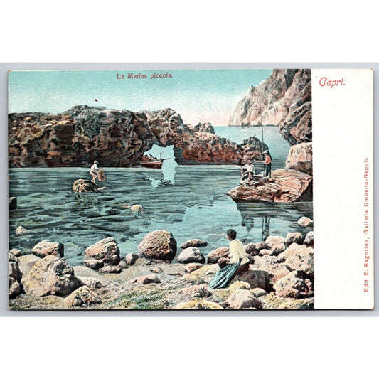 Italian Postcard Capri Marina Piccola w/ Men Fishing Rocky Shore c1901-1907