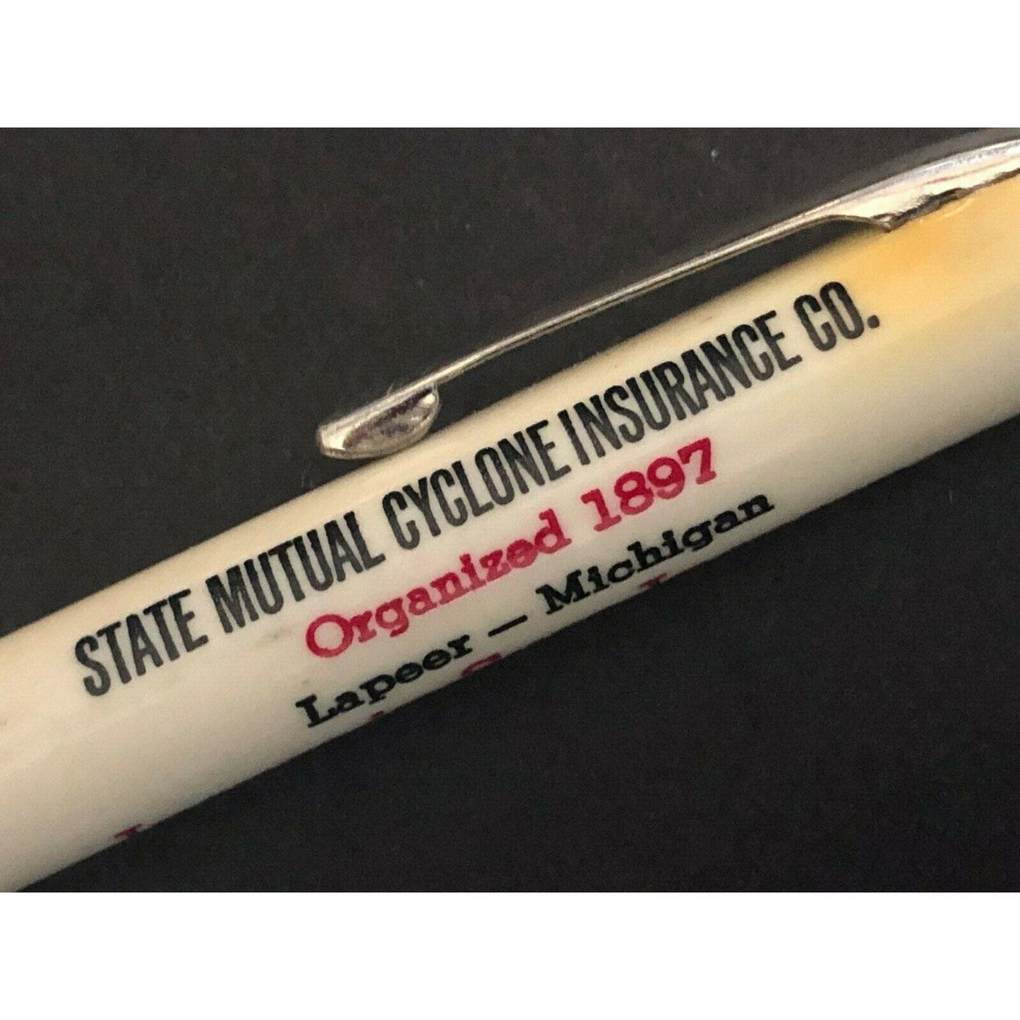 c1950's "State Mutual Cyclone Insurance Lapeer, MI" Advertising Bullet Pencil