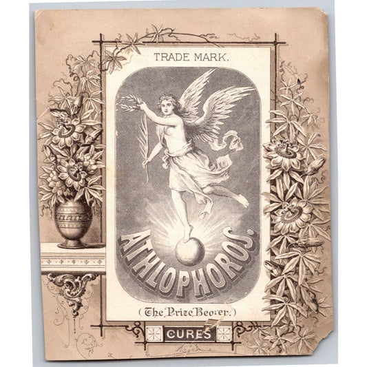 Athlophoros Cures "The Prize Bearer" Victorian Trade Card w/ Winged Woman