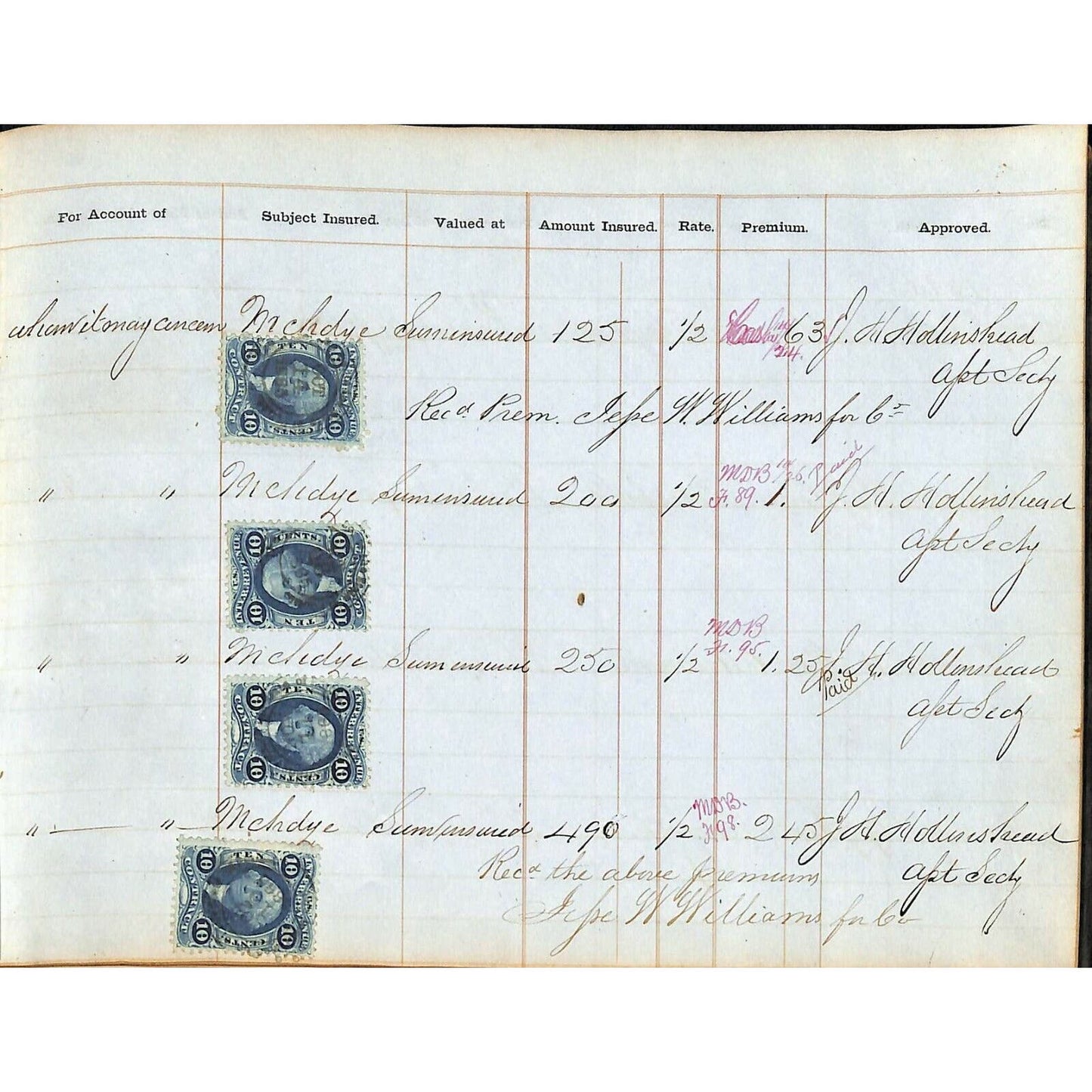 1865 Marine Shipping Document Insurance Ledger Book Henry D. Sherrerd Signatures