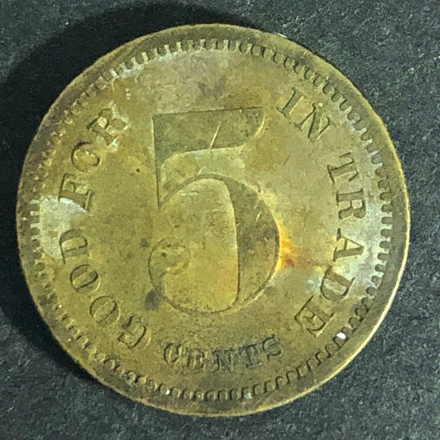 "M" Monogram Good For 5c / Cents In Trade Token 21mm