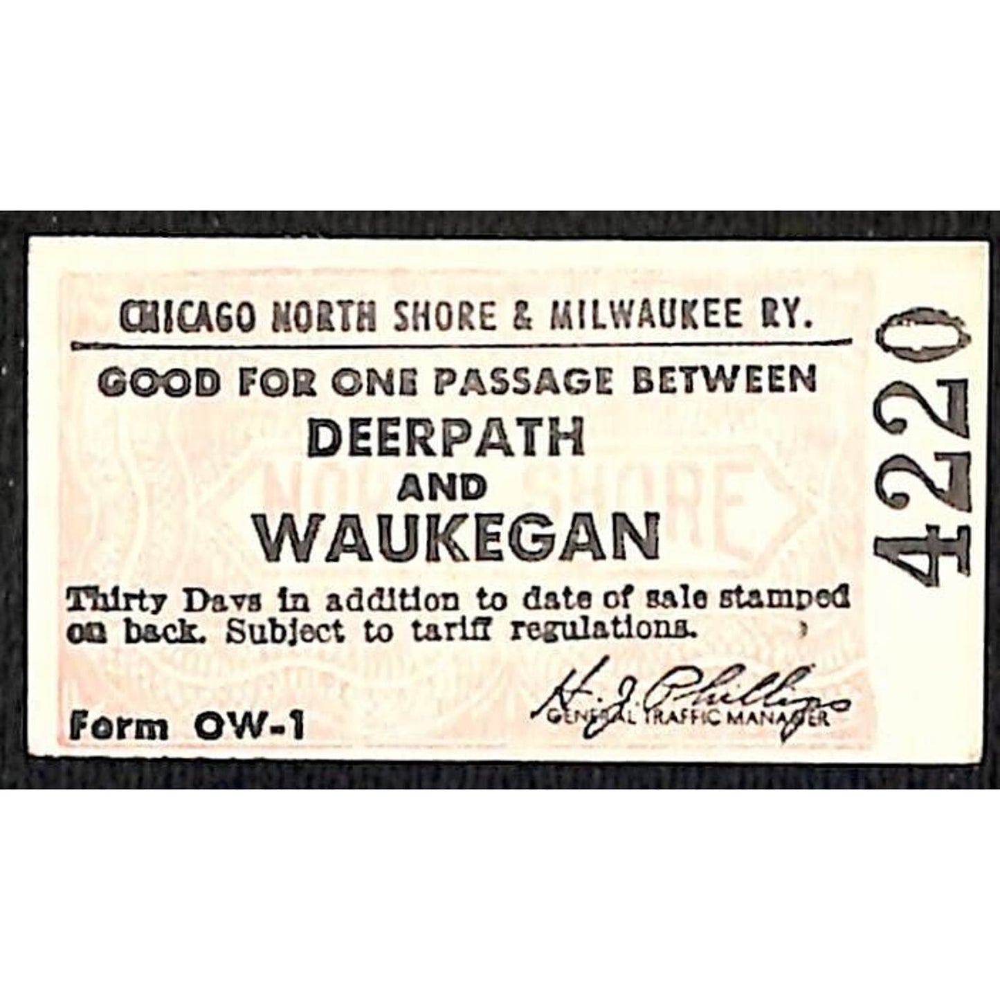 Chicago North Shore & Milwaukee Ry Railroad Ticket Waukegan Deerpath #4220