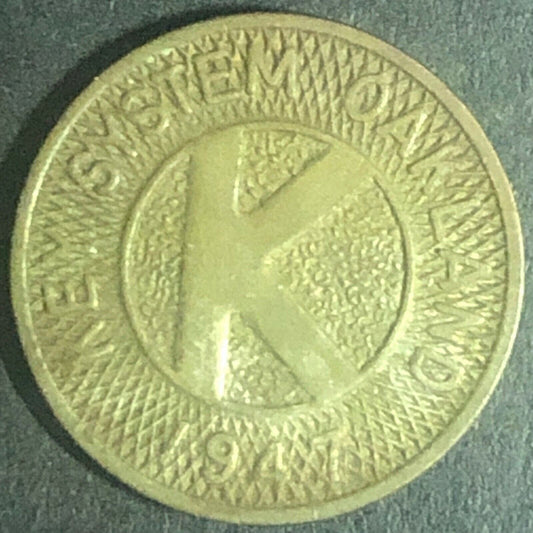 1947 16mm Key System Oakland G/F One Local Fare Transit Token CA
