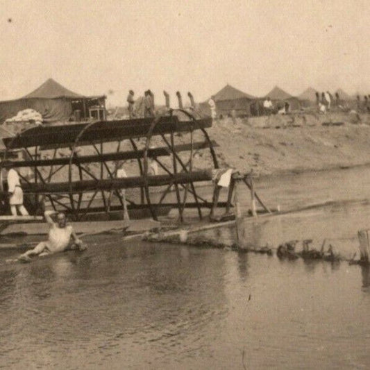 c1914-18 Russian Military RPPC* Postcard Soldiers River / Paddle Wheel for Elec?