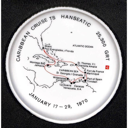 Caribbean Cruse TS Hanseatic Hamburg AL 1970 Ceramic Tip Tray w/ Route Map VGC