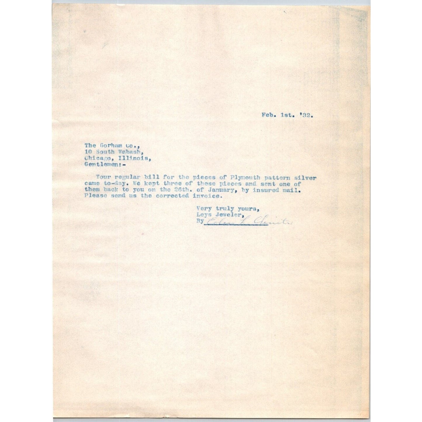 Leys Jewelers Butte, MT Gorham Company Silver - 3 1932 Plain Letters