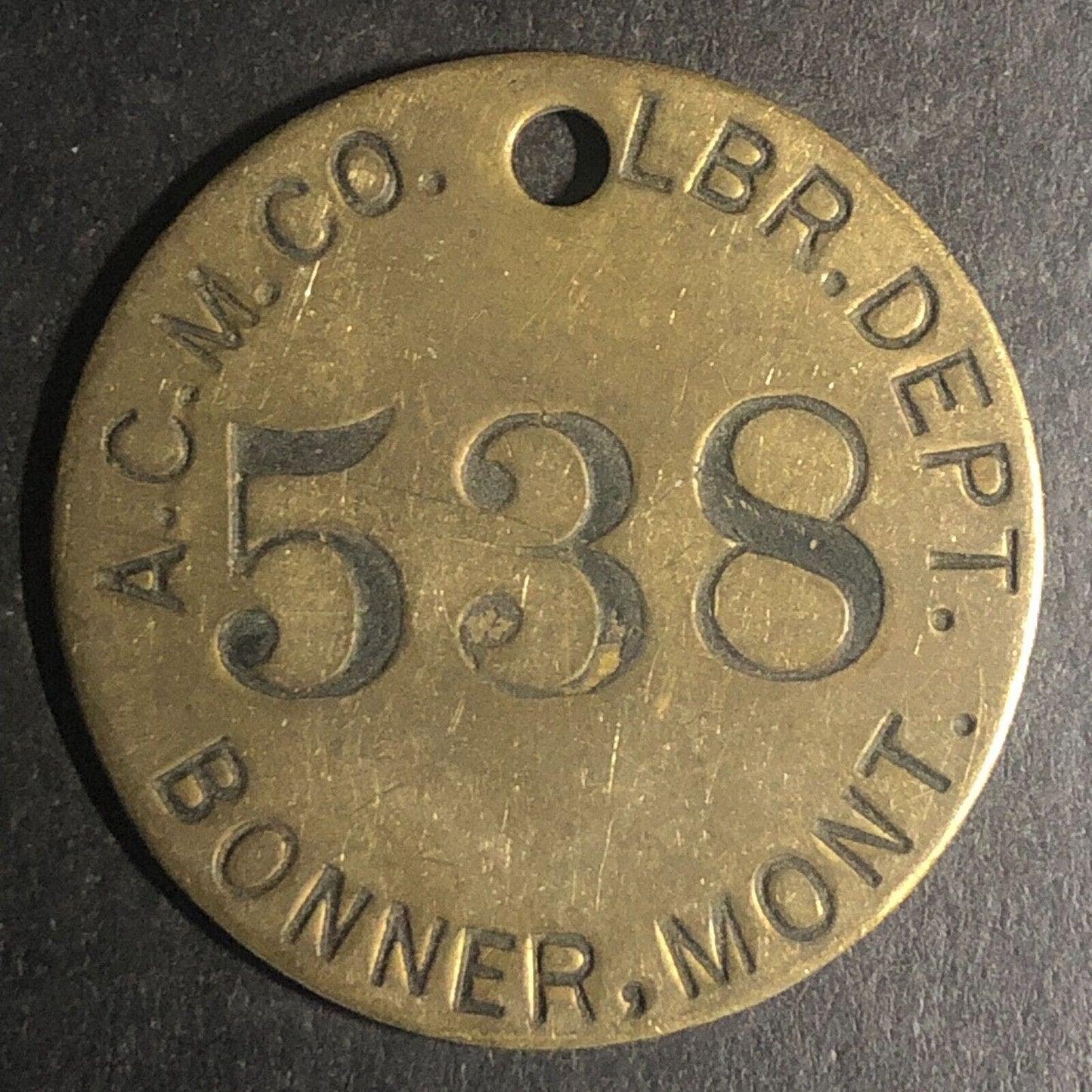 Anaconda Copper Mining Co. Bonner, MONT MT Brass Tool Check Tag #538 Scarce