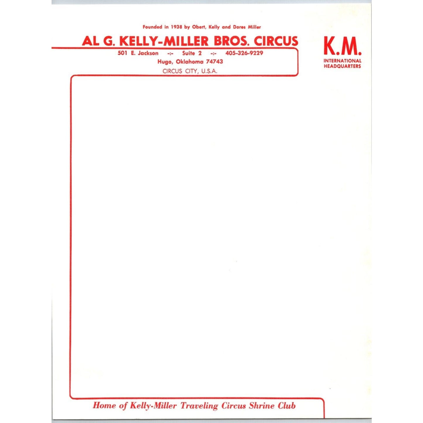 Al G. Kelly - Miller Bros. Circus Letterhead c1986 - Scarce