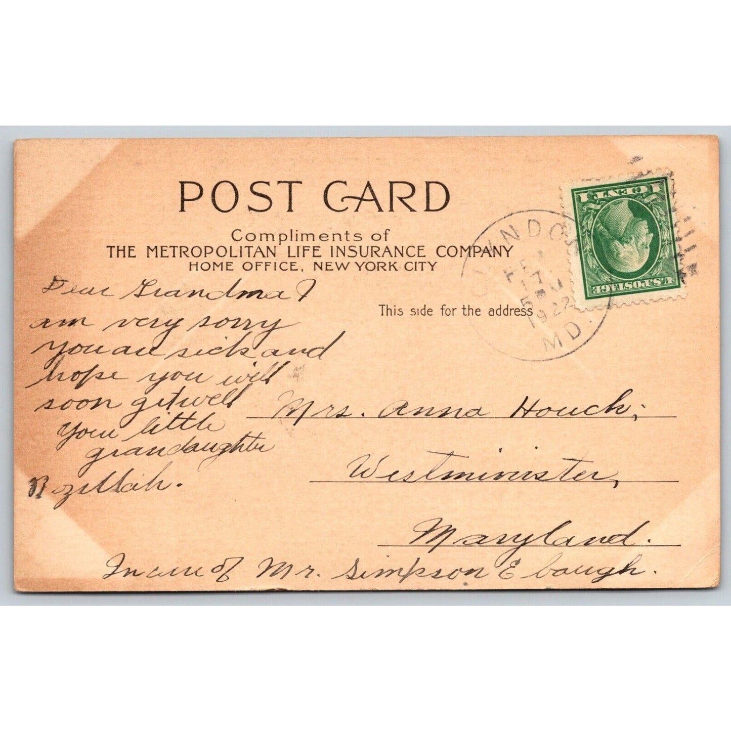 Metropolitan Life Ins. Building NYC Madison Square Advertising Postcard PM 1922