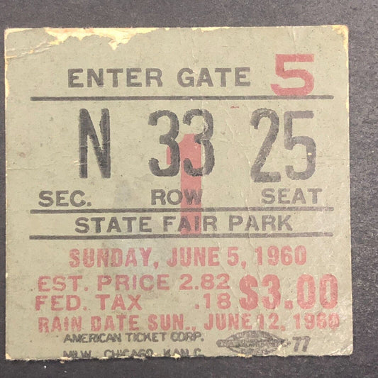 Auto Racing Ticket Stub 6/5 1960 State Fair Park Wisconsin