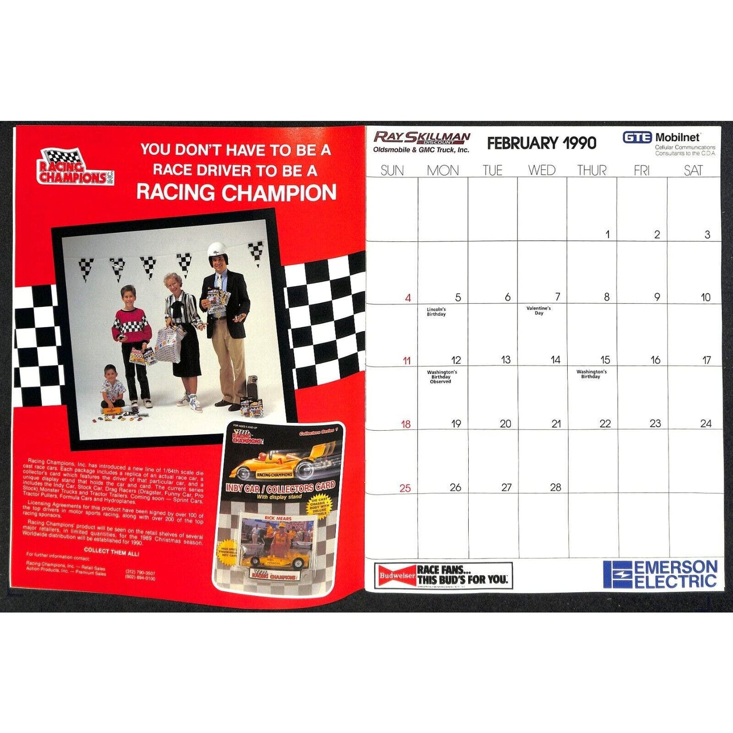 1990 Indy 500 PPG CDA Championship Drivers Assoc. Calendar w/ Emerson Fittipaldi