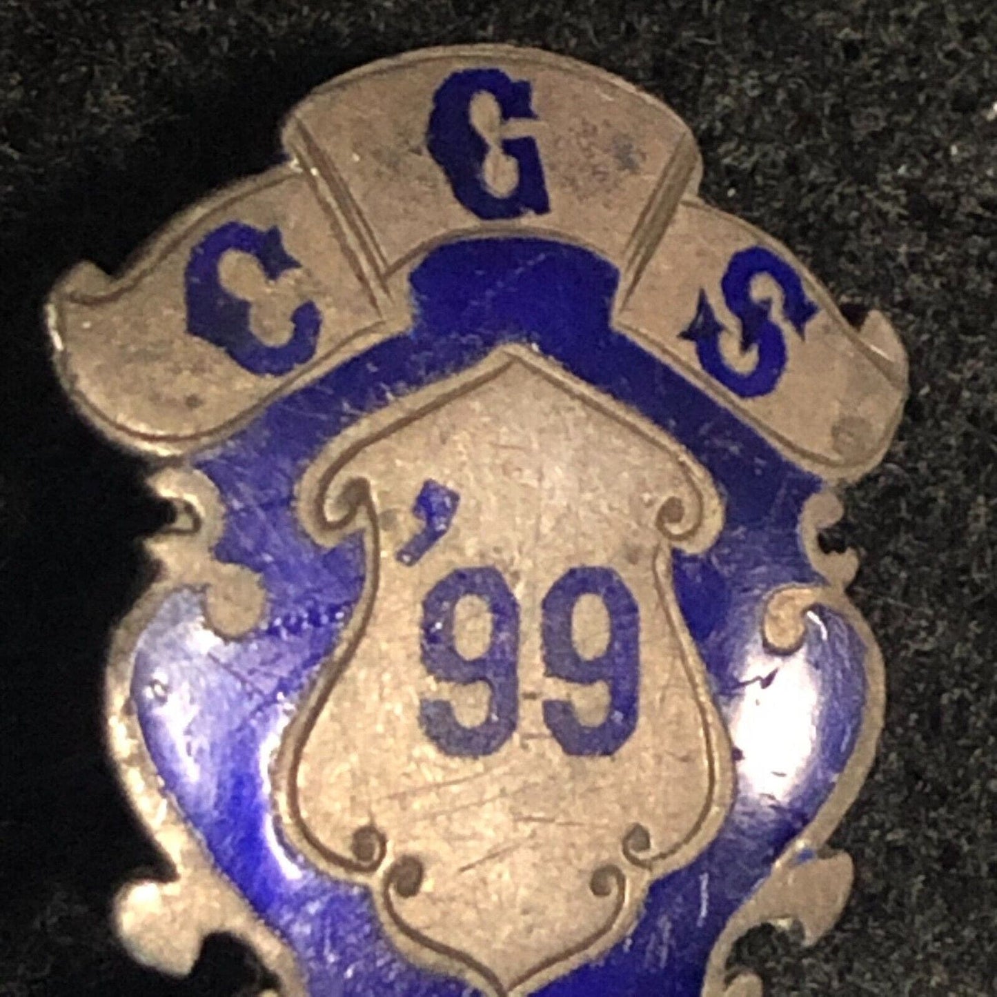 Antique CGS '99 1899 Enameled Badge Shaped Convex Lapel Pinback - Sterling