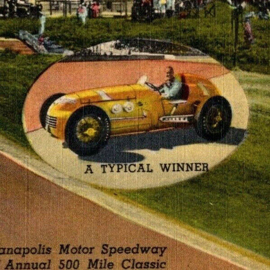 Indy 500 Linen Postcard 1947 ".. A Typical Winner" Unposted VGC