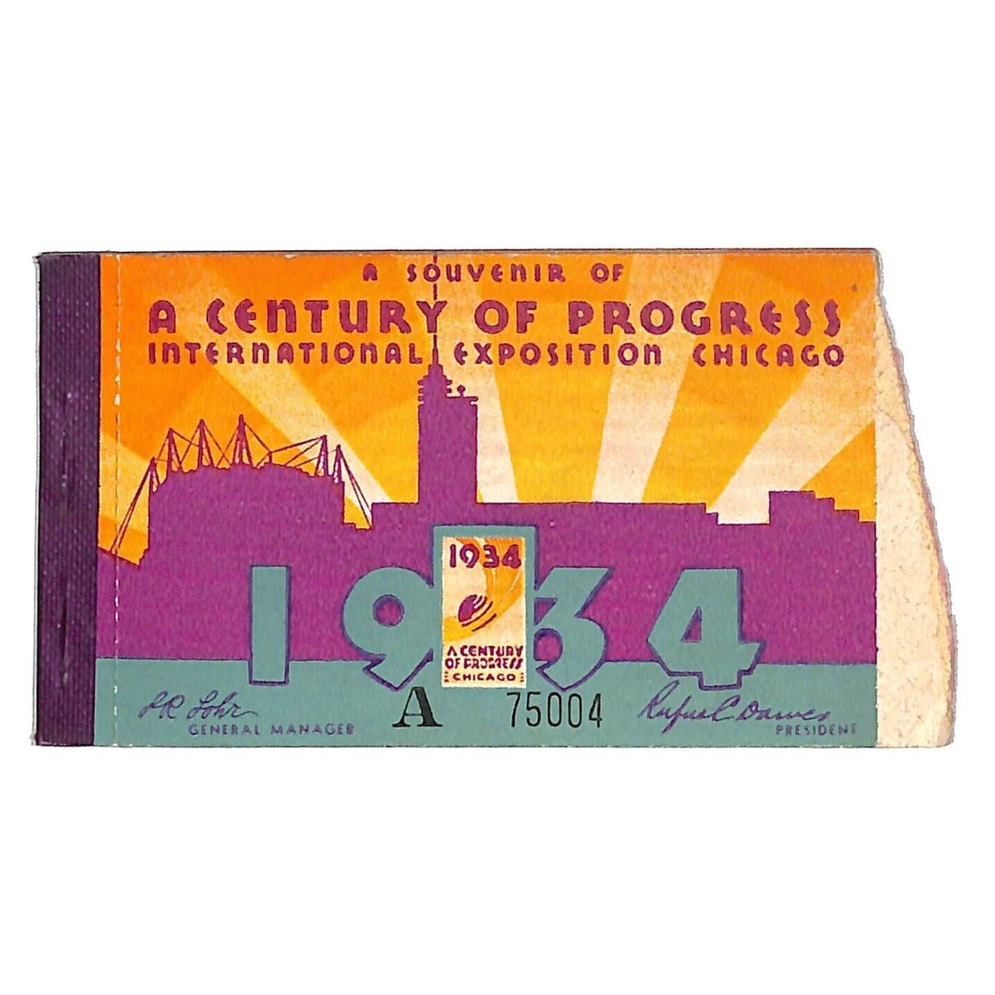 1934 Chicago World's Fair Souvenir Ticket Booklet w/ 5 Stubs