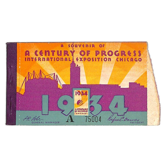 1934 Chicago World's Fair Souvenir Ticket Booklet w/ 5 Stubs